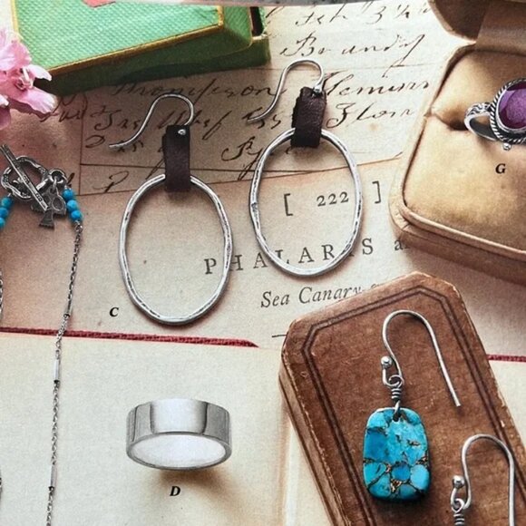 Sundance Silver Hoop Earrings Leather - Picture 1 of 2